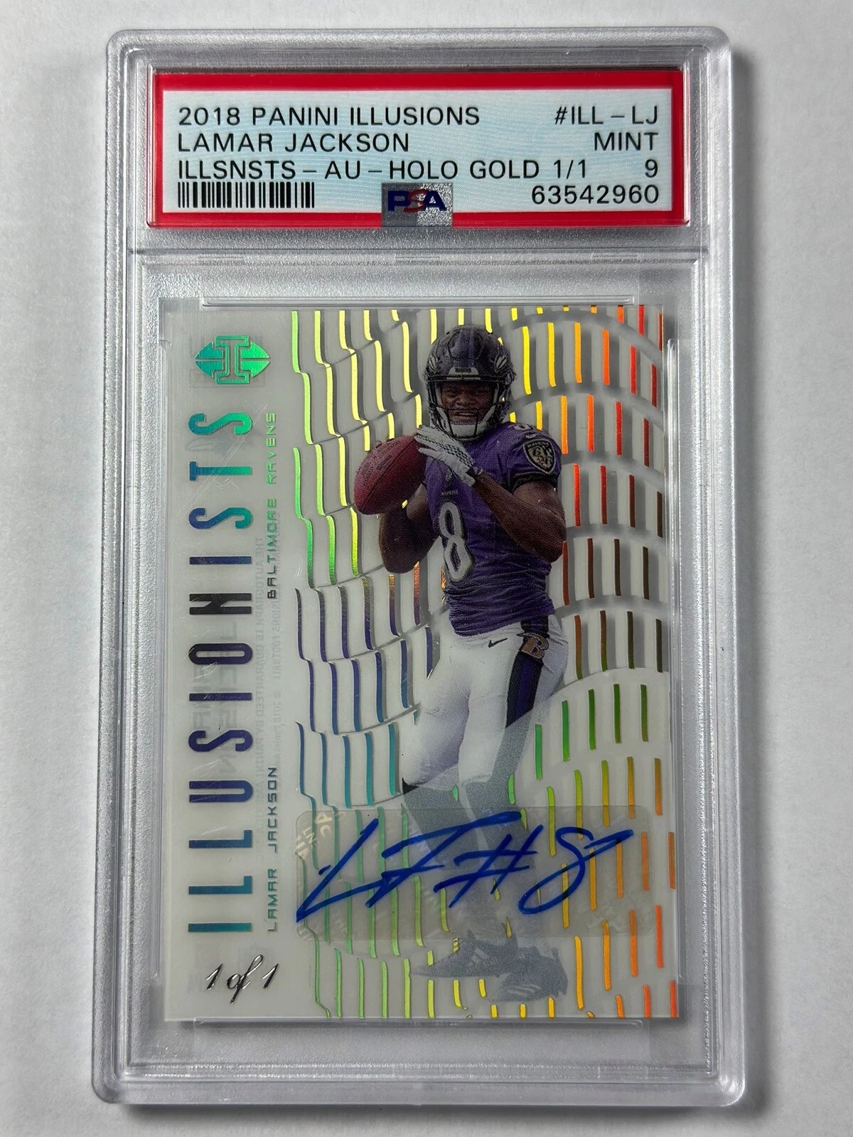 Lamar Jackson Panini Illusions Illusionists #ILLLJ Autograph-Holo Gold 1/1