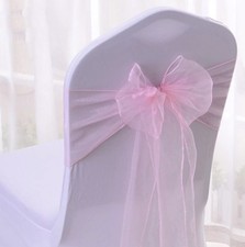 150x Pink Organza Sheer Chair Sashes Wedding Banquet Ceremony Bow Decorations