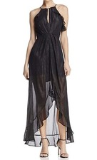 ASTR The Label Black Shimmer Halter Dress ACDR94874 High & Low Ruffled Sheer M