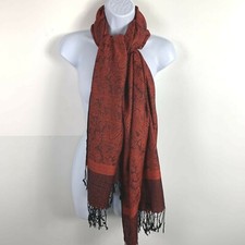 Pashmina Scarf Wrap Shawl Red Black Floral Paisley Artisan Boho Maximalist NEW