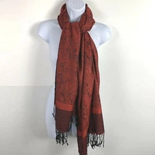 Pashmina Womens Scarf Wrap Shawl Red Black Floral Paisley Silk Blend NEW