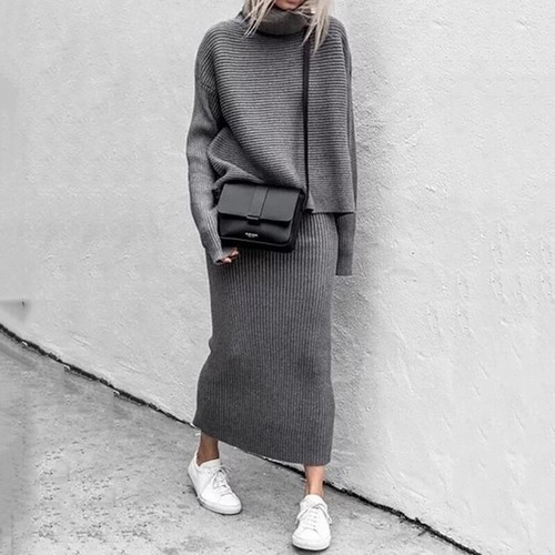 high collar Knitted Top Skirt Fashion 