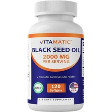 Black Seed Oil 2000 mg 120 Softgels Vitamatic 0.95 Thymoquinone NonGMO/Natural