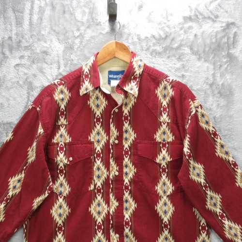 Wrangler Shirt Men's Medium Maroon Western Pearl Snap Aztec Cowboy - Picture 2 of 16