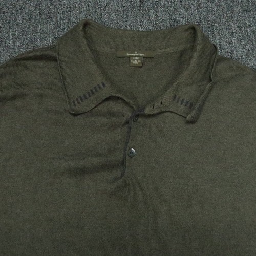 Ermenegildo Zegna Sweater Men Large Green Cashmere Blend Long Sleeve Polo Jumper - Picture 2 of 9
