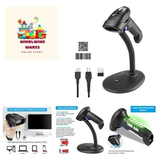 Wireless 1D 2D Barcode Scanner with Stand, Portable Automatic QR Code Scanner...