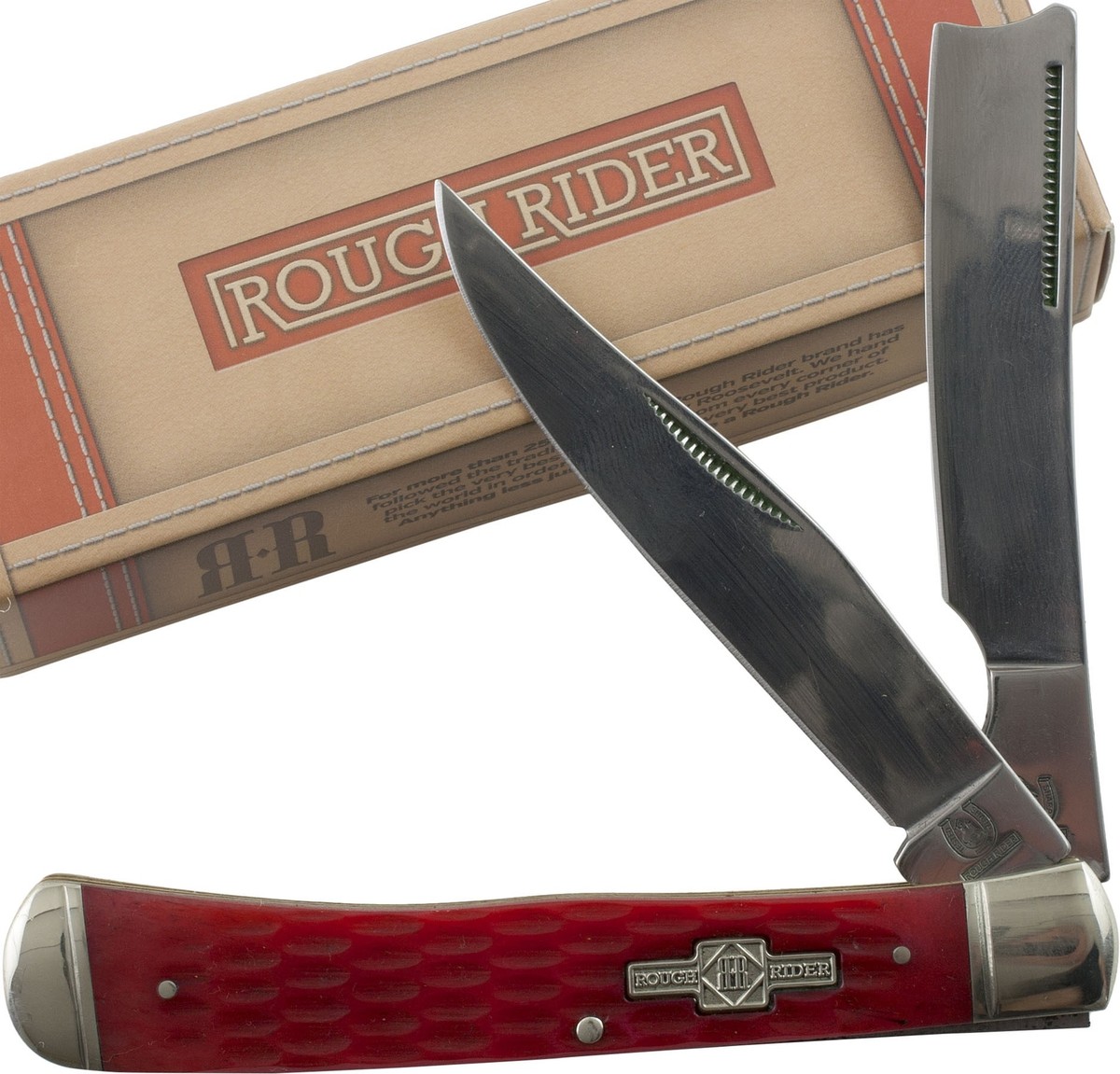 Rough Rider Red Jigged Bone Razor Trapper Pocket Knife RR274 2