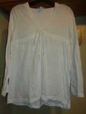 SO NIKKI...USA MADE WHITE V-NECK HOODED LONG SLEEVE COTTON TUNIC TOP NEW SZ L/14