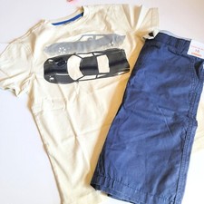 Gymboree Boys 10 Auto Crew Race Car Tee Blue Prep Fit Shorts Set NWT