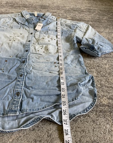 Anthropologie Pilcro XS Shirt Button Down 3/4 Sleeve Rhinestones Collared N2 - Picture 4 of 10
