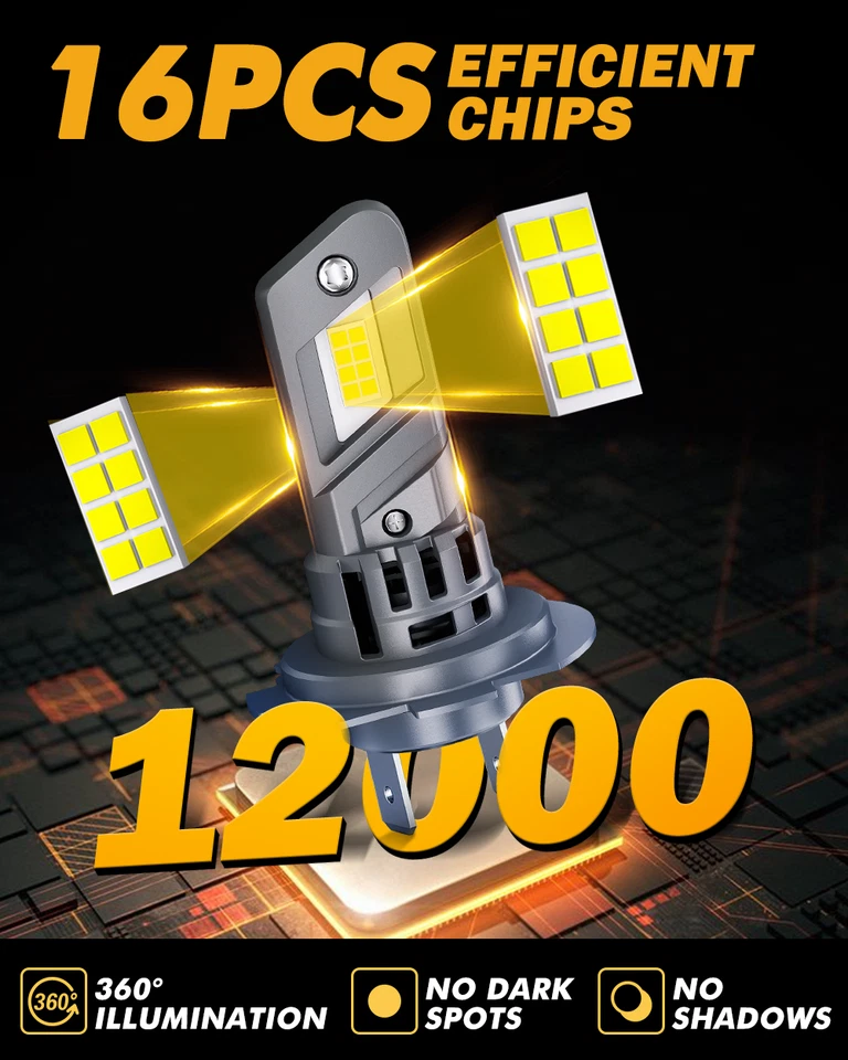 For Motorcycle H7 6500K LED Hi/Lo Beam Front Bulbs Super White Headlight AUXBEAM - Image 3 of 4