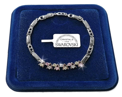 Braccialetto Tennis VV Donna,pl.oro Bianco 18k con cristalli Swarovski m/colore - Foto 1 di 1