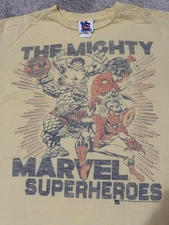 Junk Food men's t-shirt MIGHTY MARVEL SUPERHEROES Spider-Man, Hulk, Thing! Large