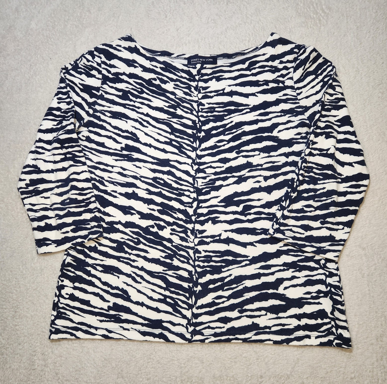 Jones New York Signature Women's L Knit Top 100% Cotton Scoop Neck 3/4 Sleeve