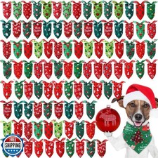 Preboun 100 Pieces Christmas Dog Bandanas Bulk Xmas Holiday Bandanas for Dogs