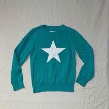 Childrens Place Star Sweater Girls Small 5/6 Teal Pullover Knit Lightweight Fall