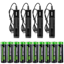 10x 3000mAh Button Top Battery 3.7V Rechargeable Batteries 4x Charger/Flashlight