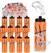12 PCS Basketball Water Bottle Bulk with 300 PCS Stickers, 20 OZ Plastic Reusabl