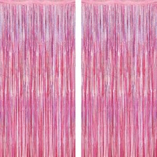 2 Pack Glitter Pink Backdrop, 3.28 FT x 7.05 FT Birthday Party Decorations, Lase