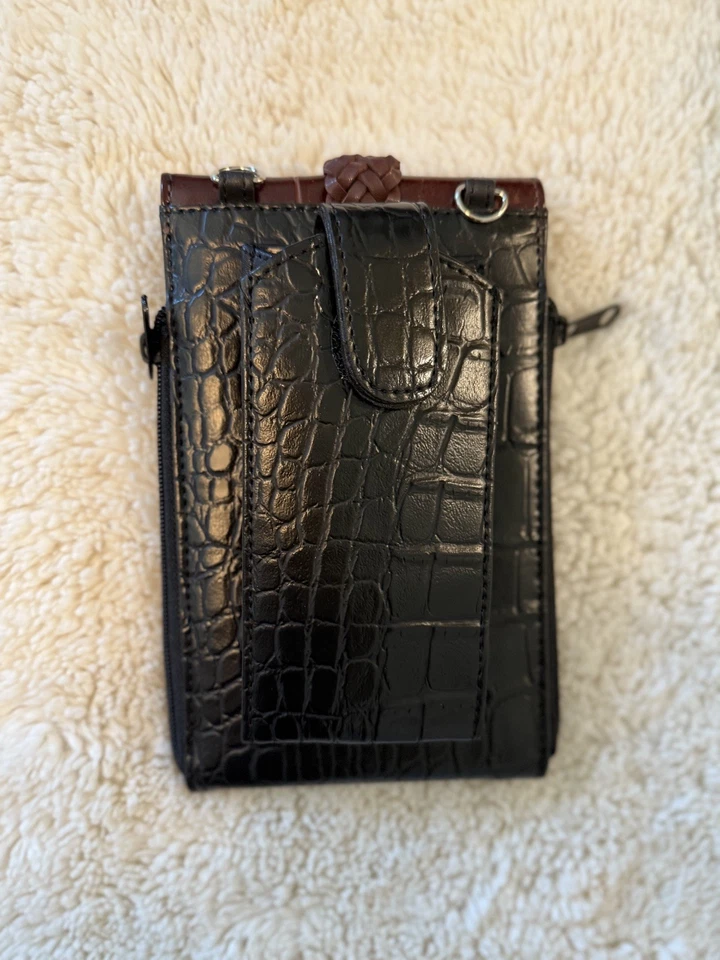 Bandolera Western Negra Marrón Trenzada en Relieve Triple Corazón Cartera Monedero  Foto 3 de 4