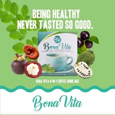 Instant Coffee Bona Vita 8-in-1 Coffee Stevia Organic Sweetened 10 Bags 70g/150g