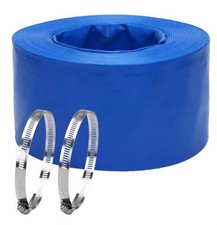 Pool Discharge Hose 4"x 50Ft LayFlat PVC Backwash Hose Water Drain Hose w/Clamps