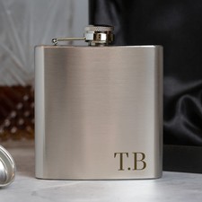 Personalised 6oz Silver Initials Hip Flask Custom Engraved Stainless Steel