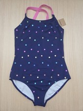 Mini Boden Girls 13-14 Swimsuit Navy Rainbow Foil Confetti Cross-Back One Piece