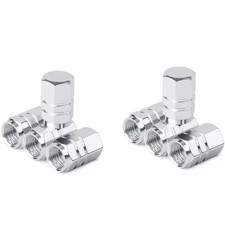 8x 2 Sets Aluminum Tire Valve Stem Caps Alloy Silver Rubber Seal Free Sh.