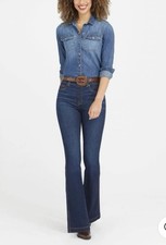 SPANX Pull On Dark Wash Midnight Shade Slimming Flare Jeans Sz M Tall NWT