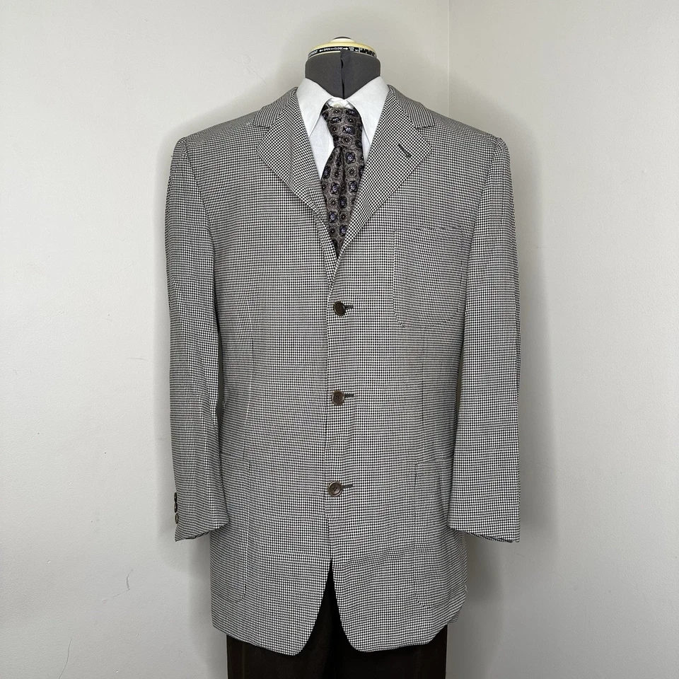 Blazer masculino Canali 40R 44" casaco esportivo terno jaqueta cinza Houndstooth 3 botões - Imagem 2 de 4