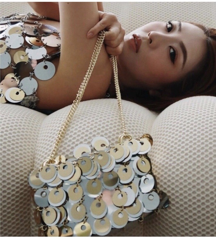 PACO RABANNE X H&M SILVER GOLD SEQUIN DISC EMBELLISHED CHAIN
