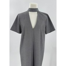 Zara Black & White Houndstooth short Dress V Neck Choker Band Mini M 