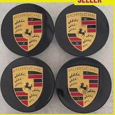 4 Porsche Oem Center Hub Caps Concave 76mm Gloss Black 911 Macan Cayenne