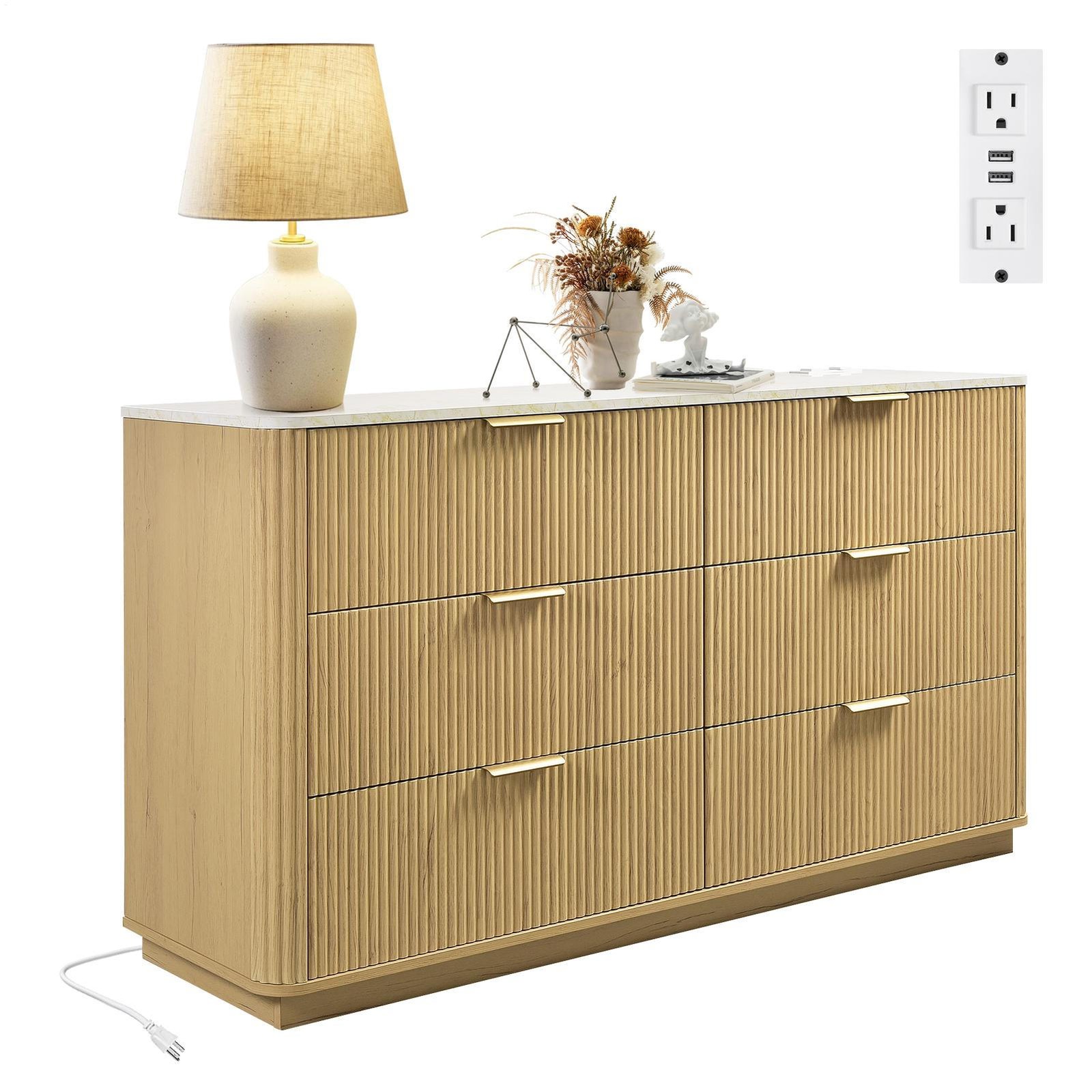 With Power Outlet & Faux Marble Top