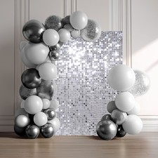 24 Pcs Silver Shimmer Wall Backdrop Panels 6x4 Ft Square Sequin Party