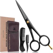 - 5'' German Beard Mustache Scissors - 2 Mustache Comb for Facial Hair with Beau