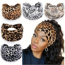 Women Headbands Leopard Print Stretchy Non-Slip Headwrap Leopard Print-5 Pack
