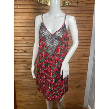 Vintage Large Victoria's Secret Chemise Babydoll Tulip Floral Red Black Lace 90s