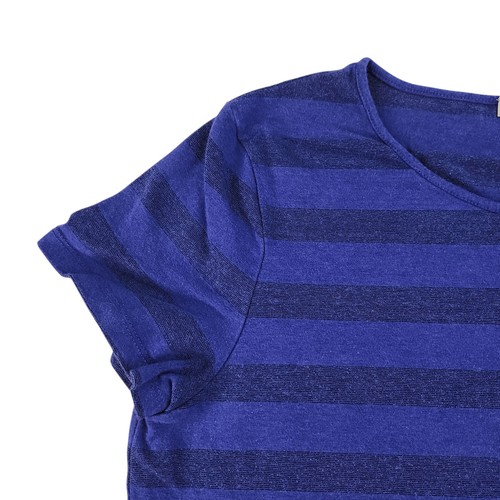 Camicia blu a righe donna PM media petite orizzontale scintillante scintillante cappuccio manica - Foto 4 di 12
