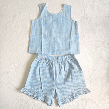 NWT HANNA ANDERSSON BLUE POPLIN CROSSBACK TOP RUFFLE SHORTS SET 85 2T 65
