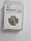 1939 P MS65 WASHINGTON QUARTER GRADED NGC 25C P MINT 90% AG COIN