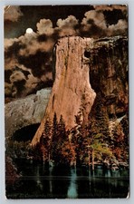 Vintage El Capitan Moonlight Yosemite Valley California Postcard Posted c1910s