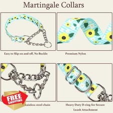 M Martingale Dog Collar Nylon Steel Chain Sunflower No Choke Training