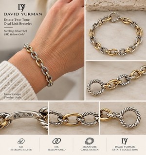 David Yurman Sterlingsilber 925 18K Gold ovales Kabel Gliederarmband Nachlass 6 5 Zoll