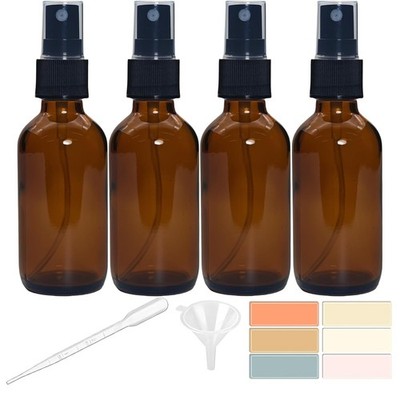4 PACK 2 oz Amber Small Glass Spray Bottles Empty Spray Bottle for Hair