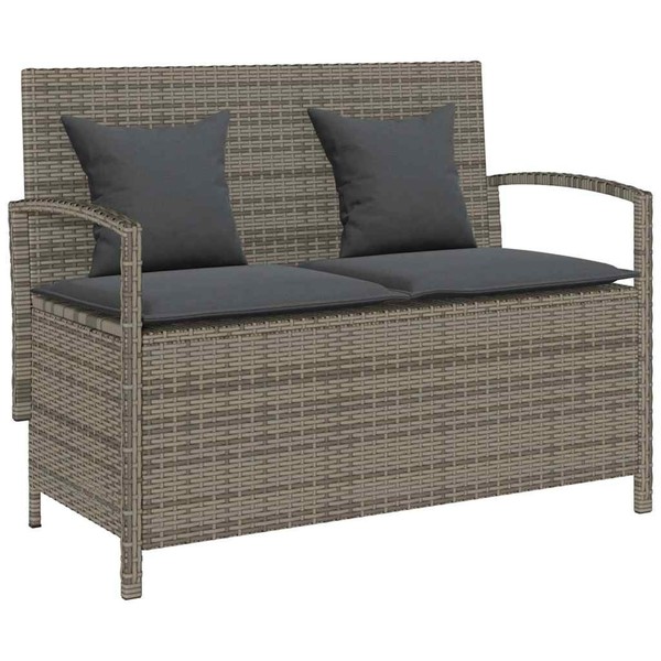 Gartenbank Mit Stauraum Und Kissen Grau Poly Rattan-image
