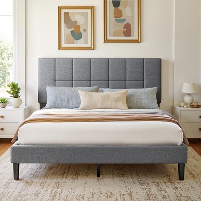 Twin Size Bed Frame with Headboard - Upholstered, Adjustable 6''-12'' Mattress ...