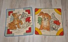 Lot 2 Cute Handmade Vintage Puppy Dog Kitten Kitty Cat Pillow Covers Square  — photo 1