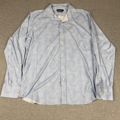 BUGATCHI Shirt Mens M Blue Classic Fit Dress Long Sleeve Geometric Pattern
